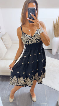 BESTICKTES Kleid mit verstellbarem Trägern / schwarz - beige Art.15121