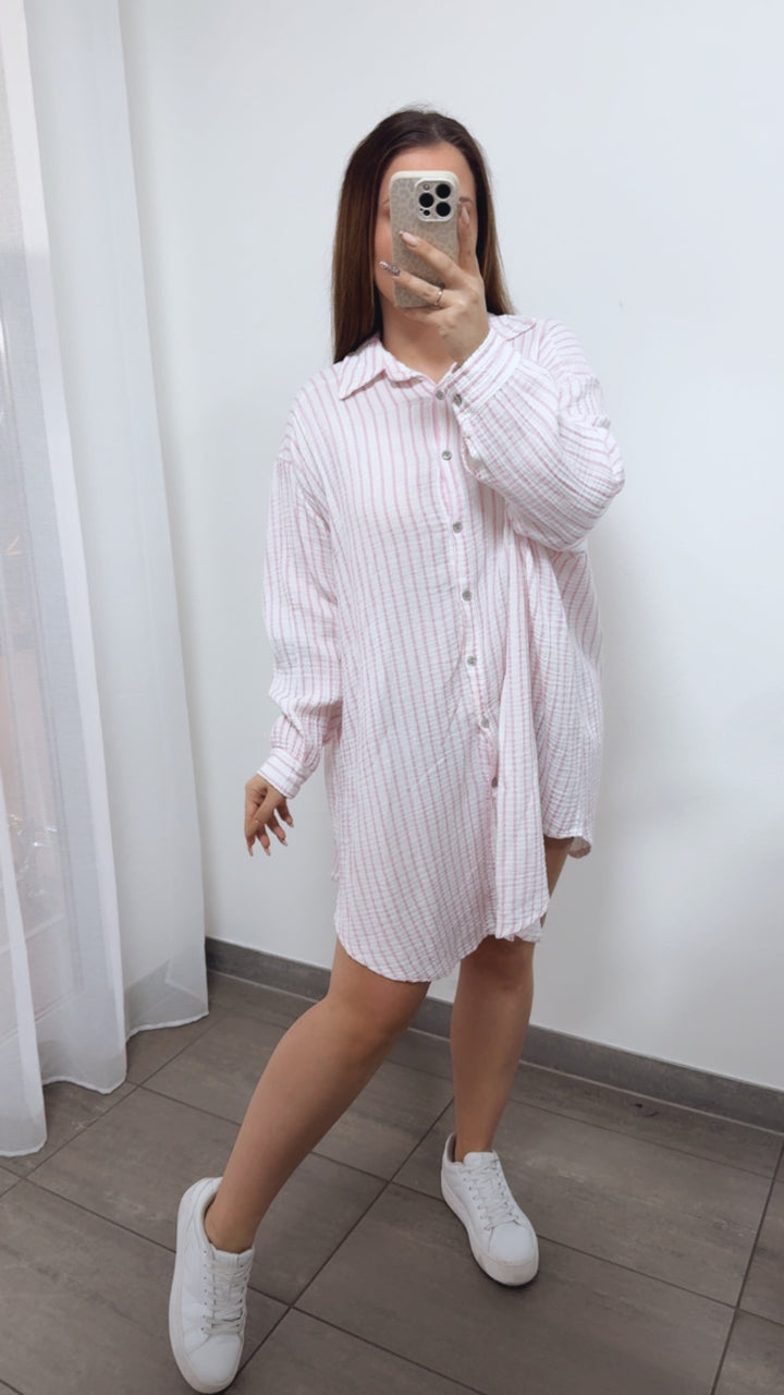 STREIFEN LANGE Musselin Bluse / pink verwaschen - weiss Art. 14300