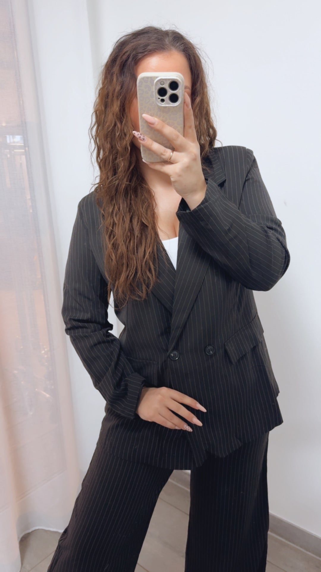 NADELSTREIFEN Set aus Blazer mit Knöpfen und Hose / schwarz - weiss Art. 14107