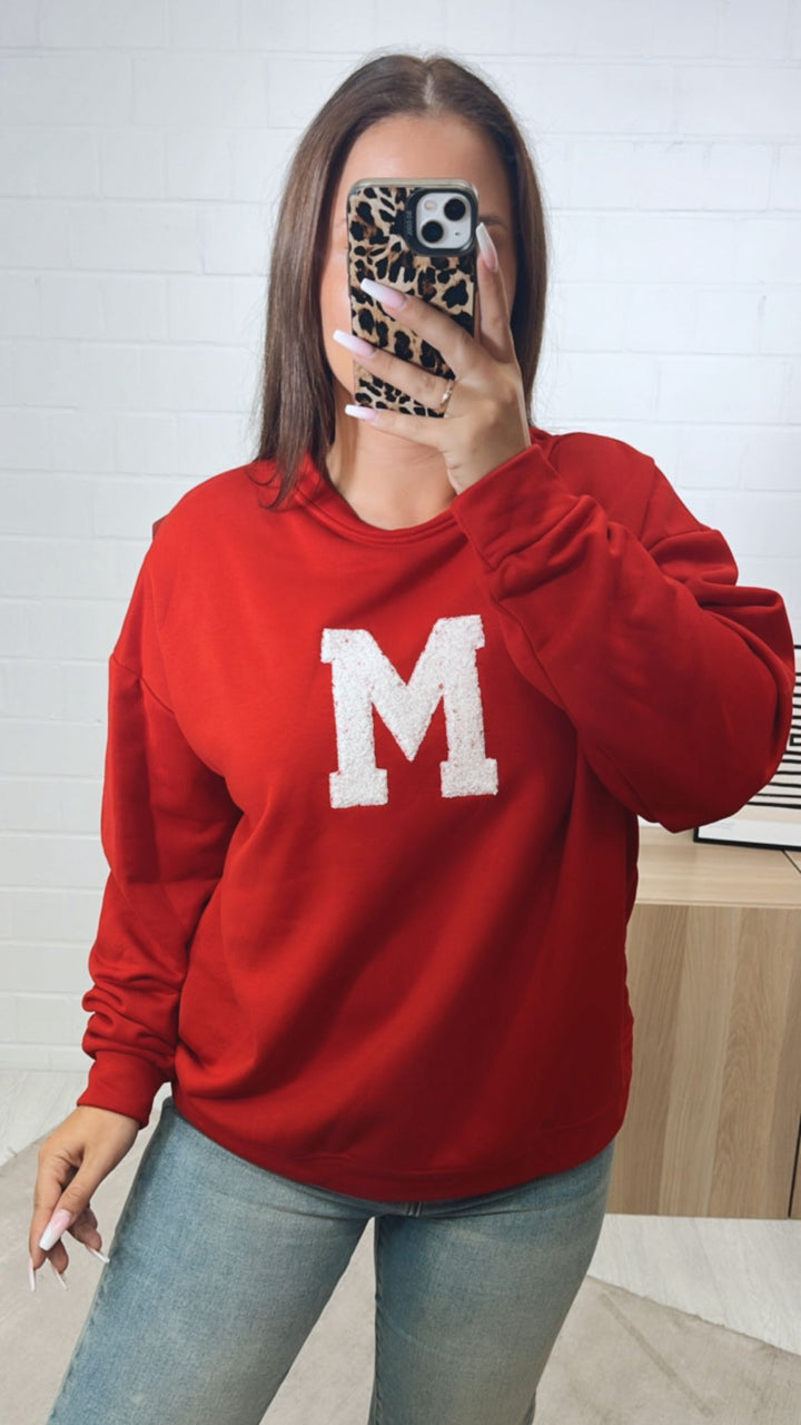 Sweater mit "aufgesetztem M" / rot-weiß Art.12273