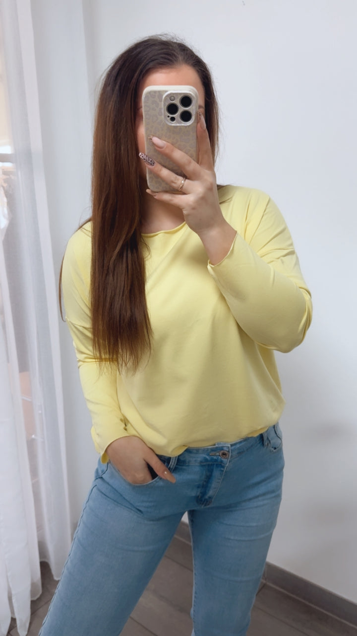 Baumwoll Basic Langarm Oberteil / soft gelb Art. 14243