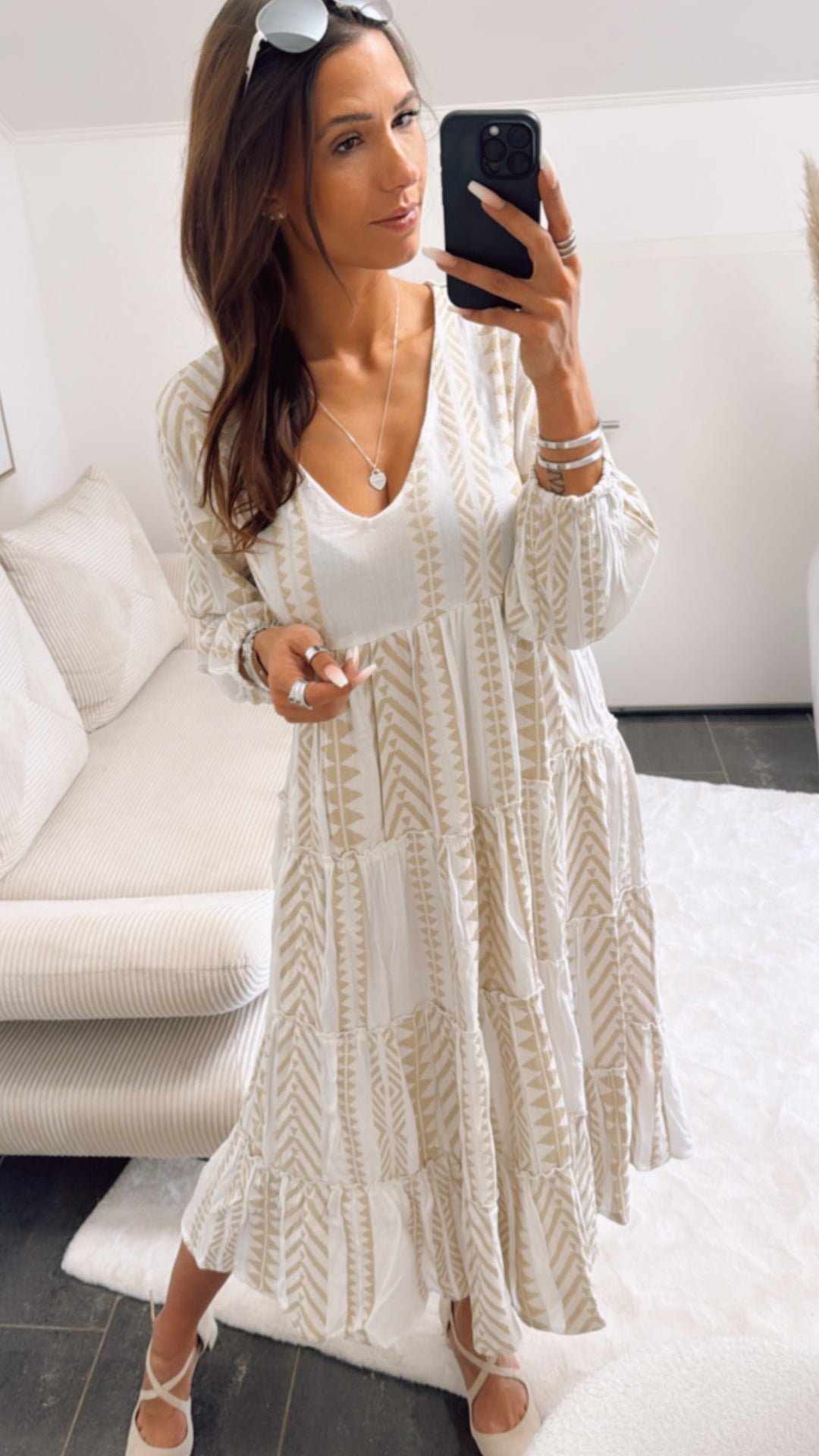 (Midi-) PREMIUM Summer Vibe Kleid / weiss - beige Art. 9166