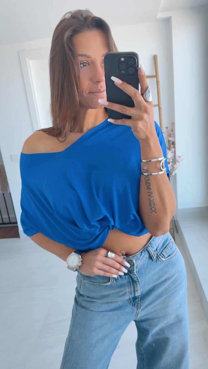 T-shirt Oberteil mit V-Ausschnitt / royal blau Art. 8906