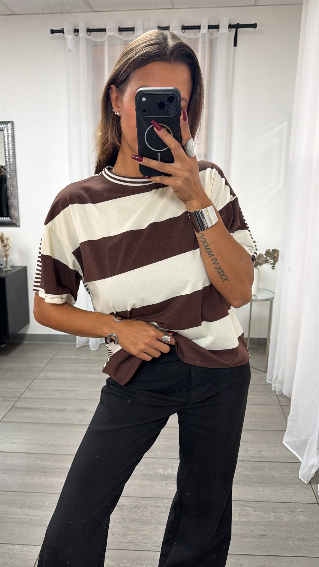 leichtes oversize T-shirt im Streifen Mix / braun - creme Art. 16501