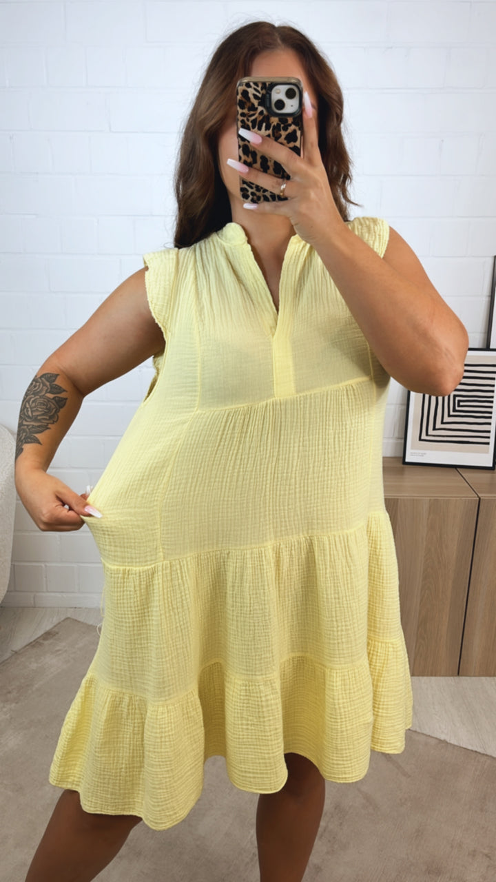 Musselin Hängerchen Kleid / soft gelb Art. 12309