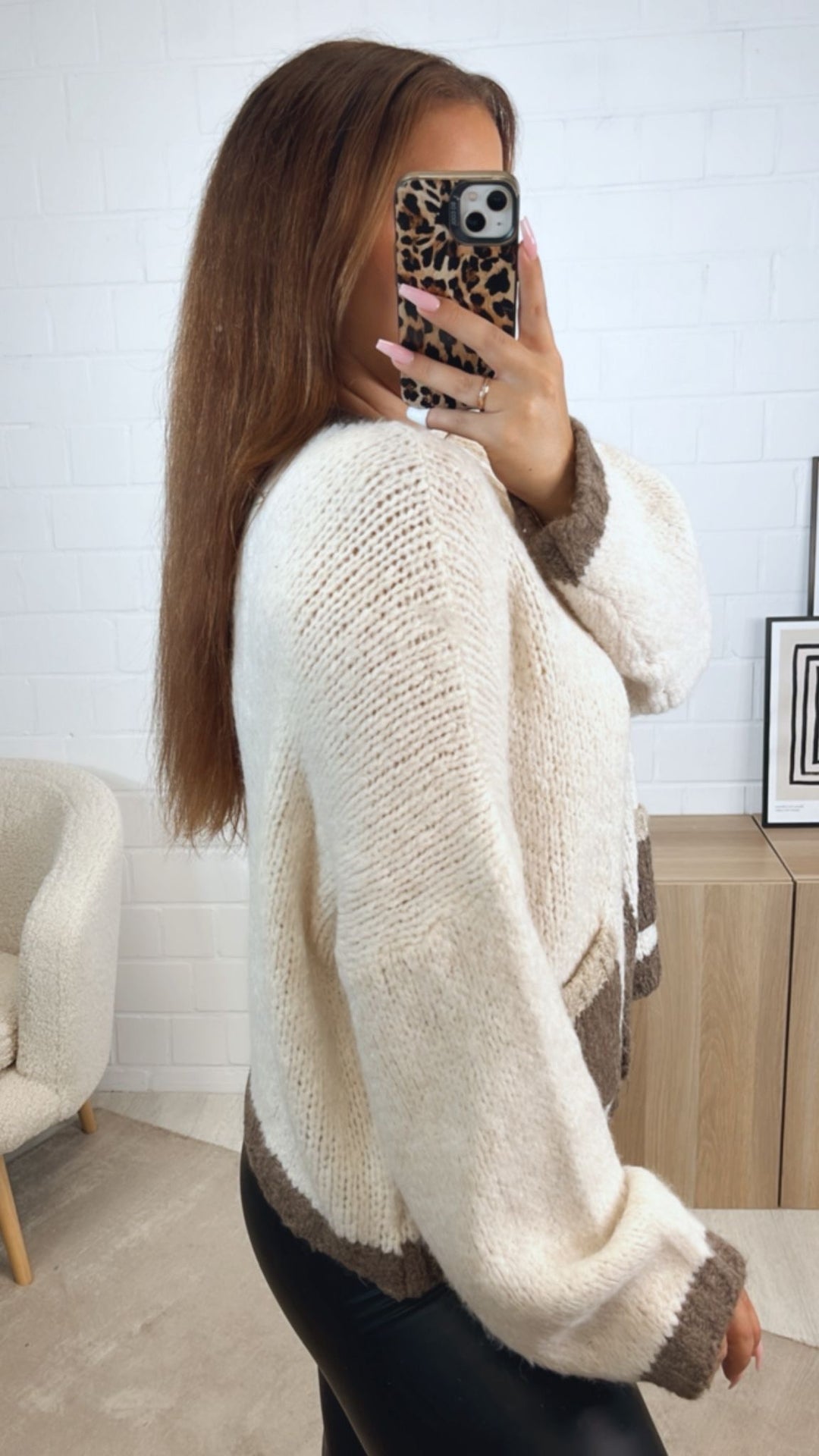 dreifarbiger Cardigan / creme - braun meliert - beige Art. 12499