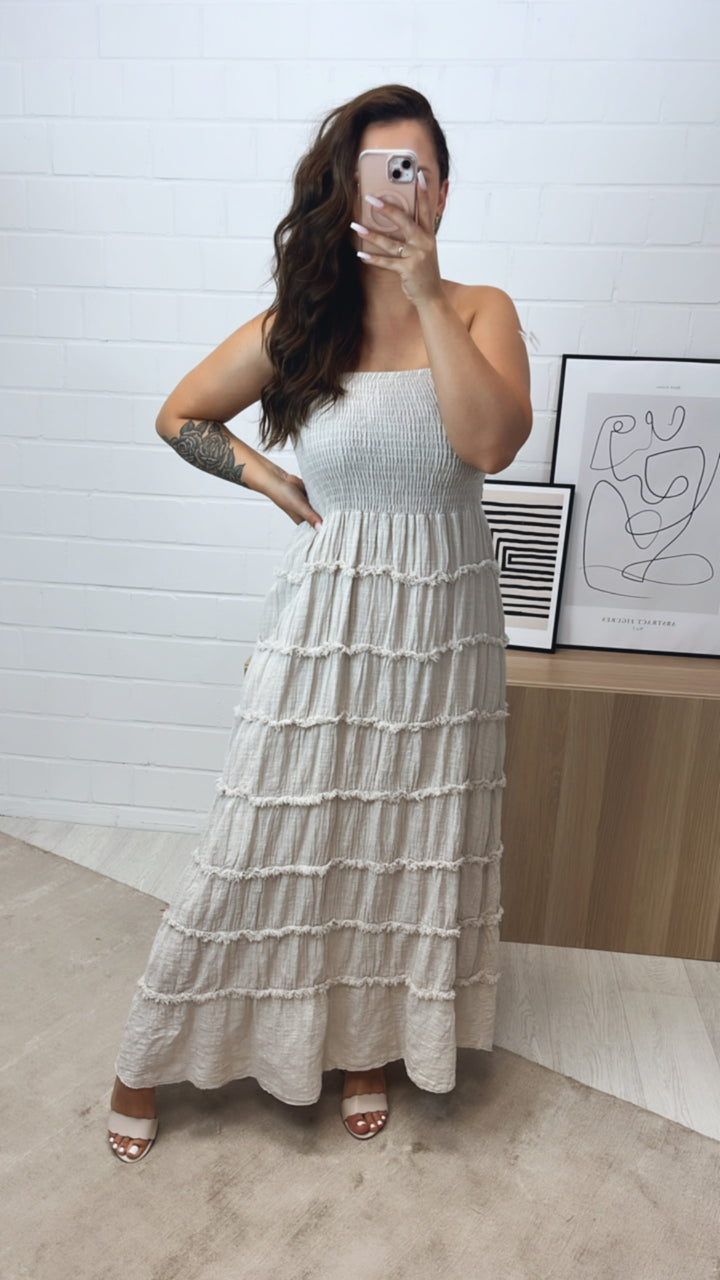trägerloses (Maxi-) Kleid in Leinen Optik / beige Art. 10714