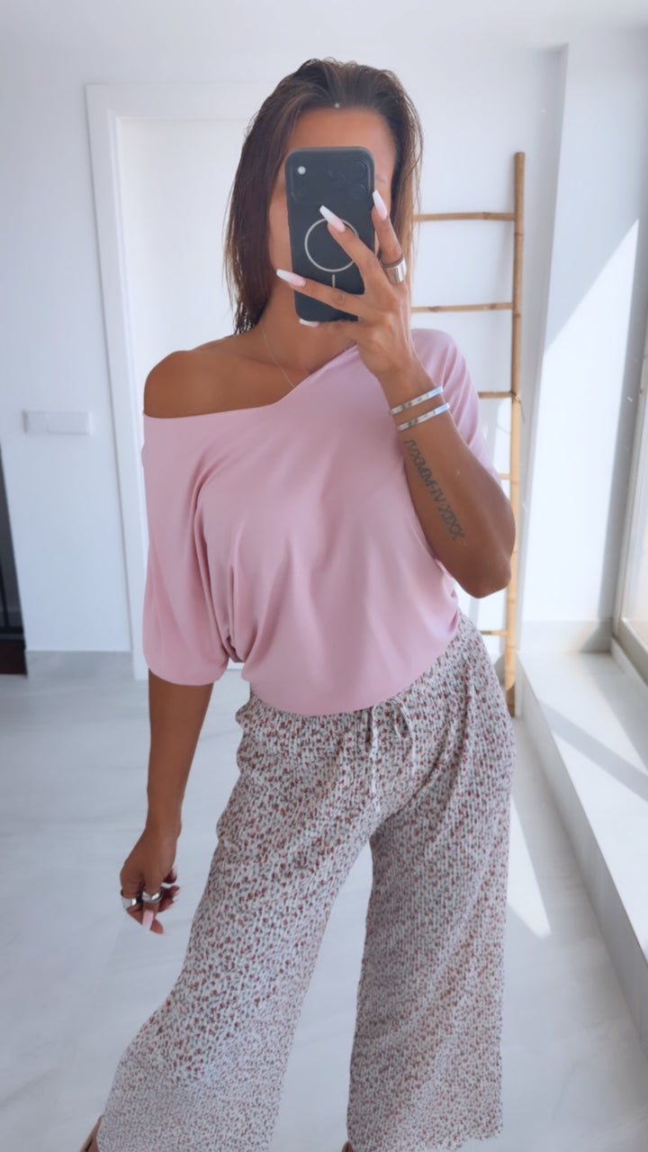 T-shirt Oberteil mit V-Ausschnitt / puder rosa Art. 9023
