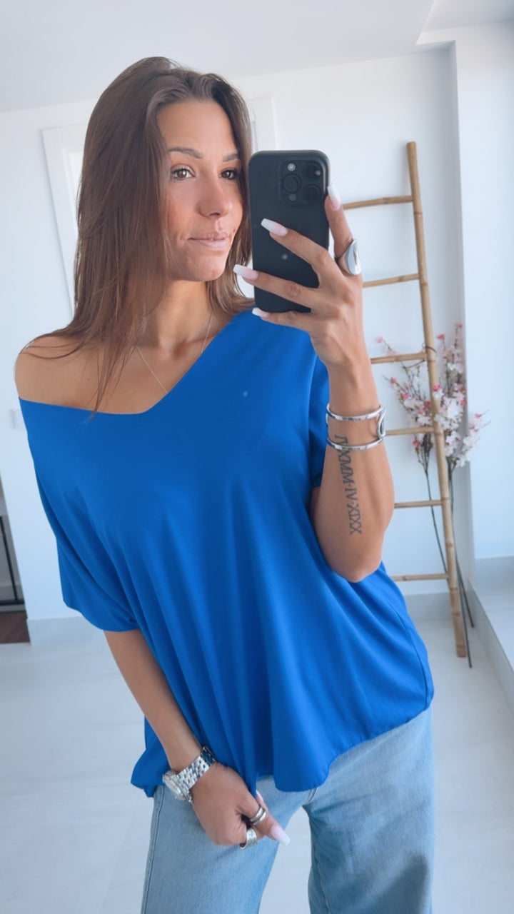 T-shirt Oberteil mit V-Ausschnitt / royal blau Art. 8906