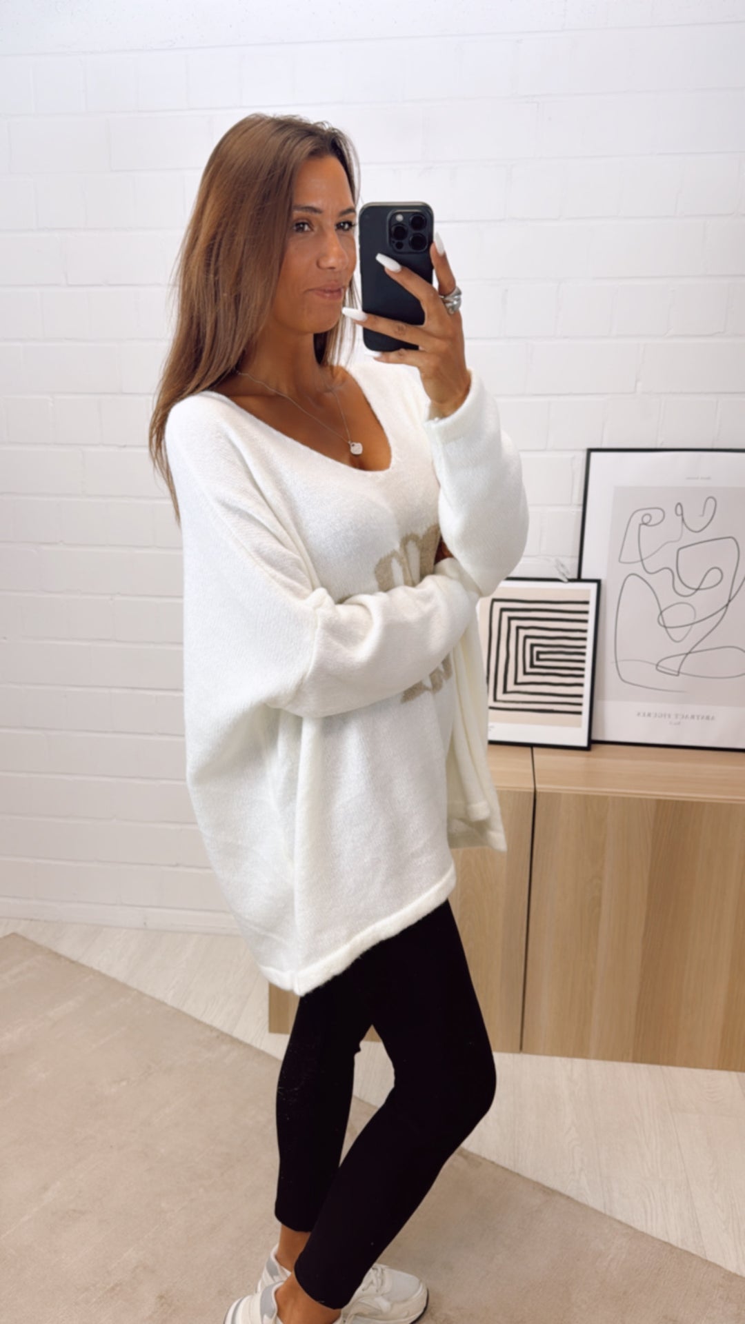 weiter Strick Pullover " Amour " / wollweiss - beige Art. 10797