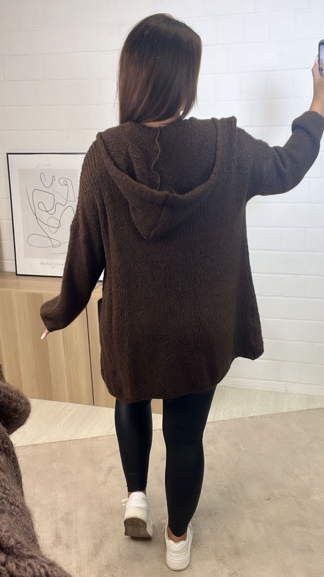 weicher Cardigan mit Kapuze, Taschen / braun Art. 122332