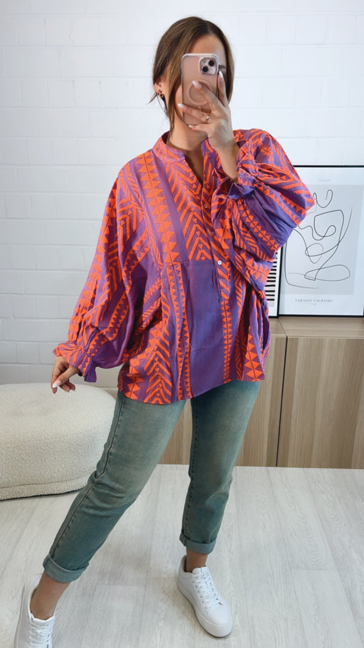 PREMIUM Summer Vibe Bluse / lila - neon pink Art. 9653