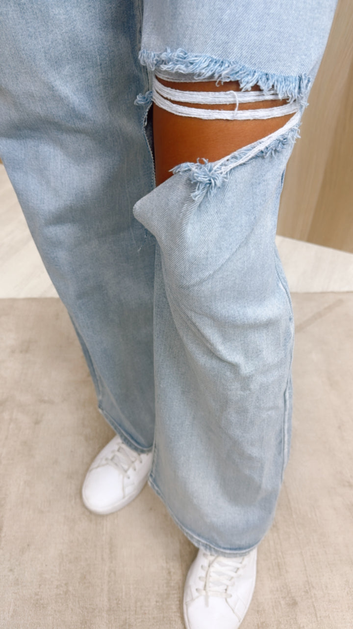 Jeans Hose " NS027 ", weites Bein, ultra Cut Out / helle Waschung Art. 10801