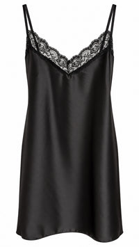 CURVY LONG Satin Top mit Spitze / schwarz Art. 16714
