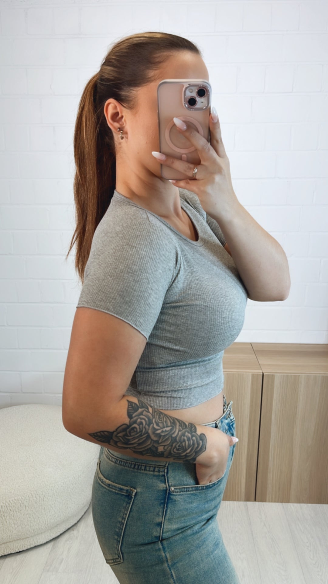 Crop T-shirt / grau Art. 9761