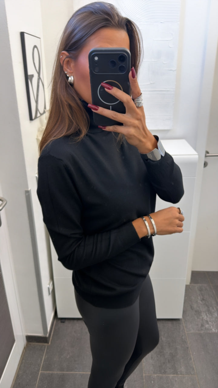 Rollkragen Feinstrick Pullover / schwarz Art.16291