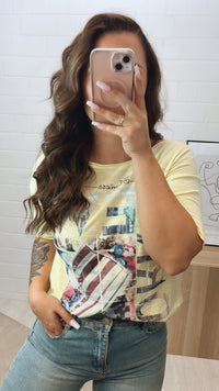T-shirt " Flowers New York " / soft gelb Art. 10759