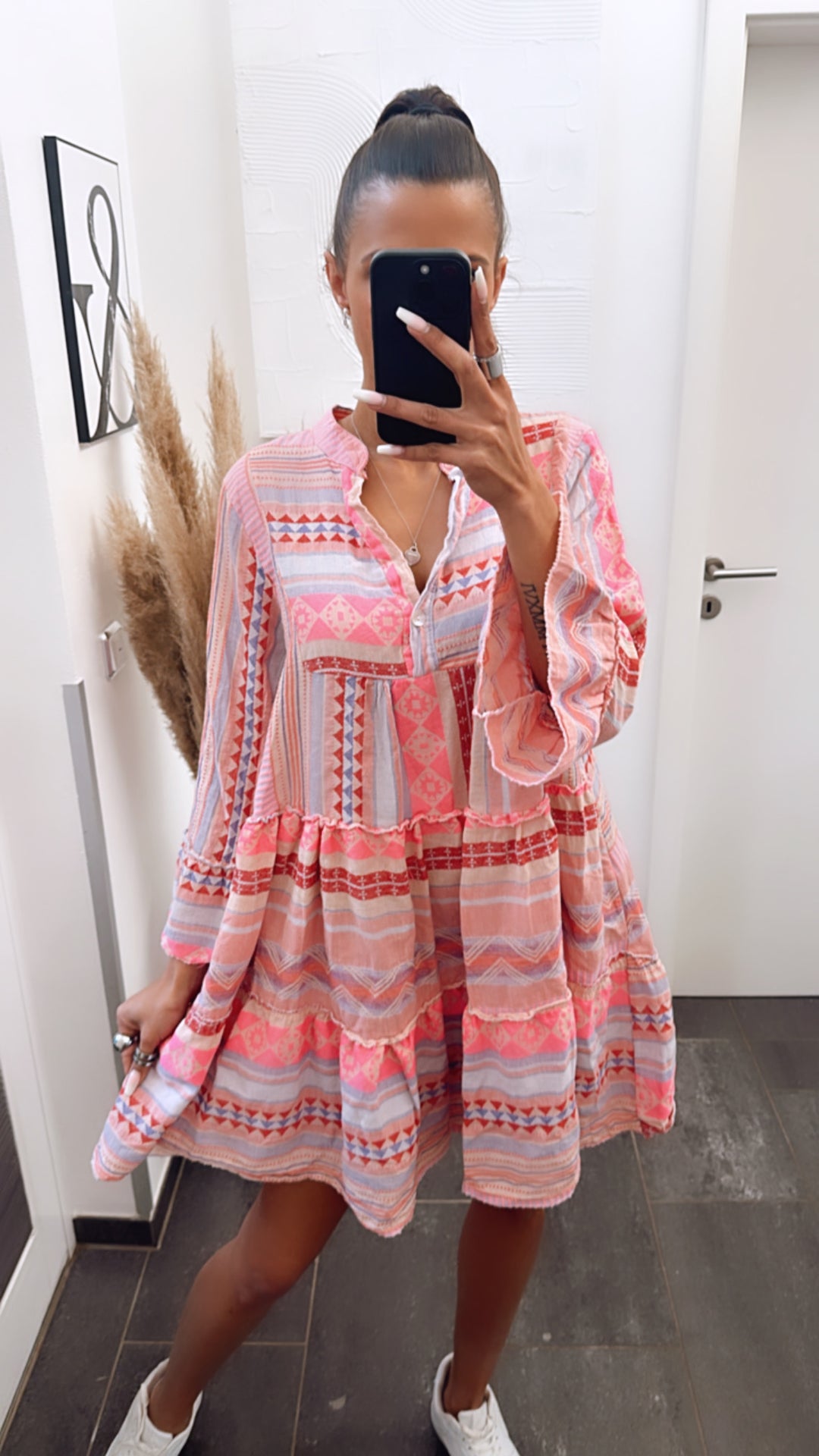 Tunika / Kleid in sommerlichem Muster und Farben / pink Töne  Art. 5906