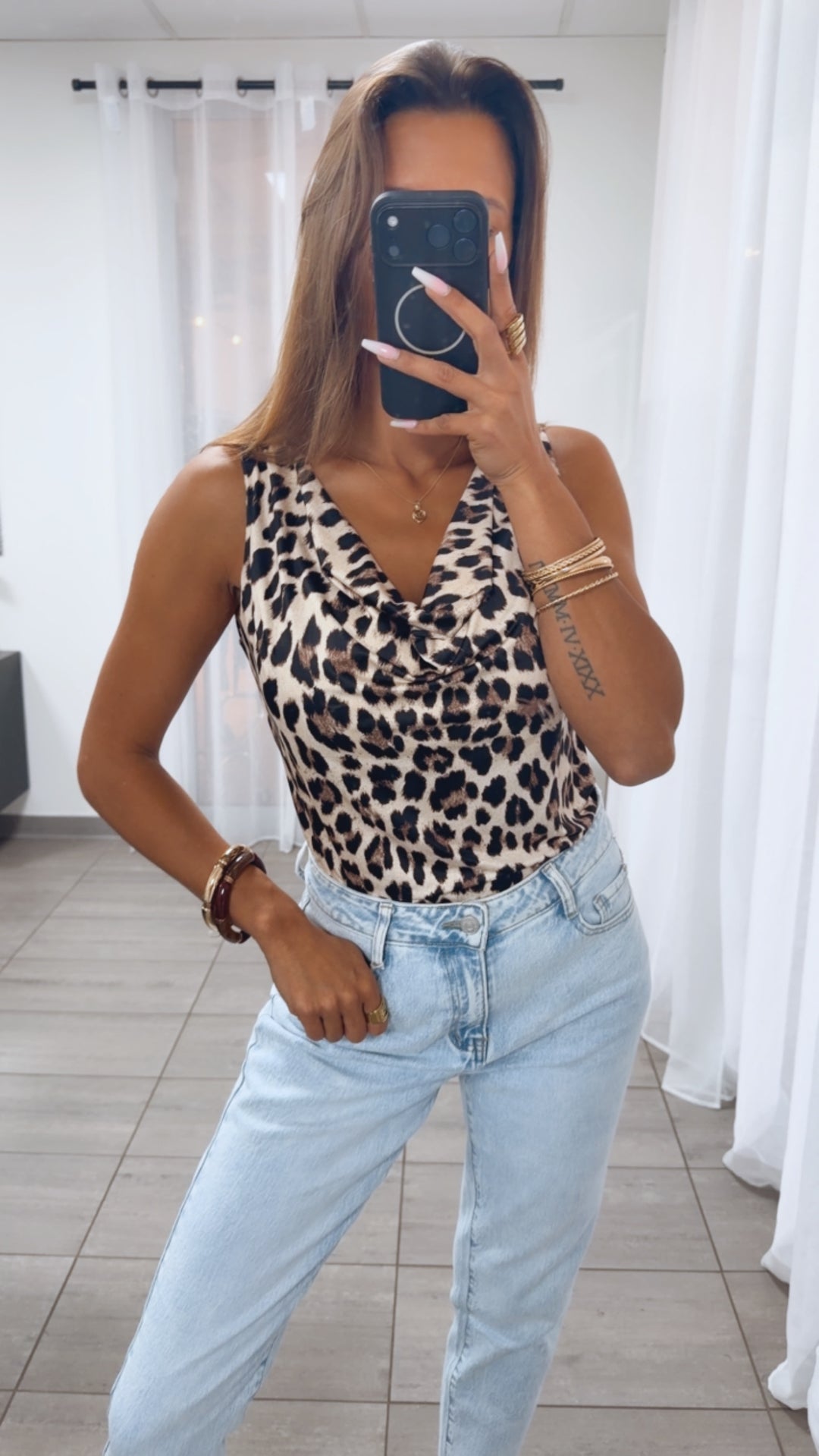 Leo Top mit WASSERFALL Ausschnitt / beige - braun - schwarz Art. 15149