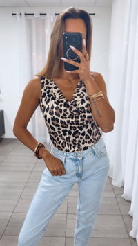 Leo Top mit WASSERFALL Ausschnitt / beige - braun - schwarz Art. 15149