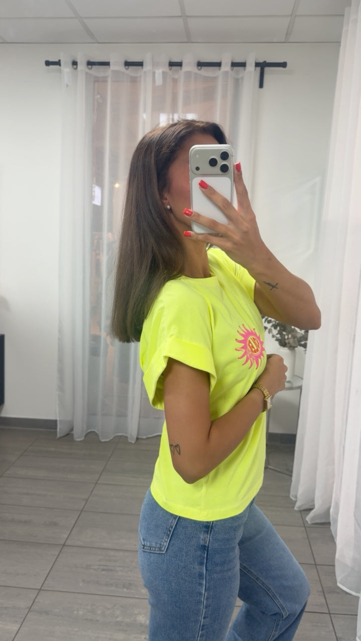 T-Shirt " Sun Glow " / neon gelb - pink - rot Art. 15846