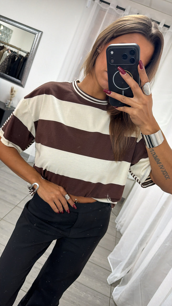 leichtes oversize T-shirt im Streifen Mix / braun - creme Art. 16501