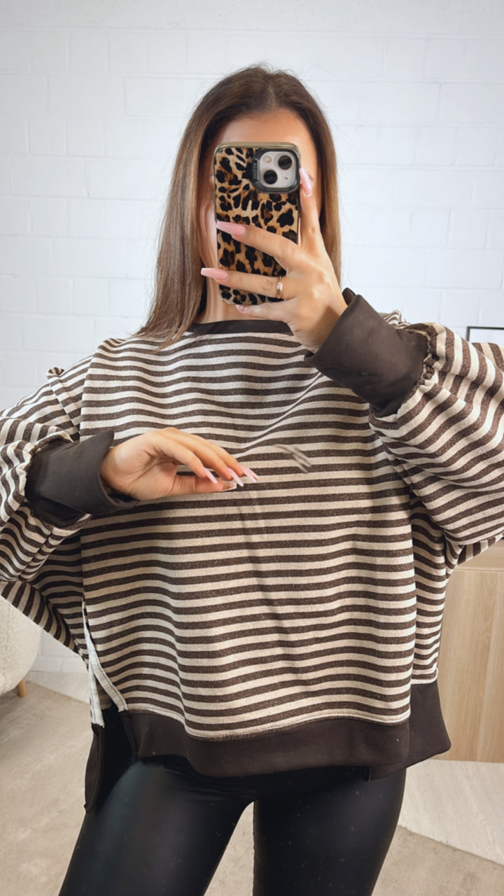 STREIFEN used - Look Sweater / schoko braun - dunkel beige Art. 12720