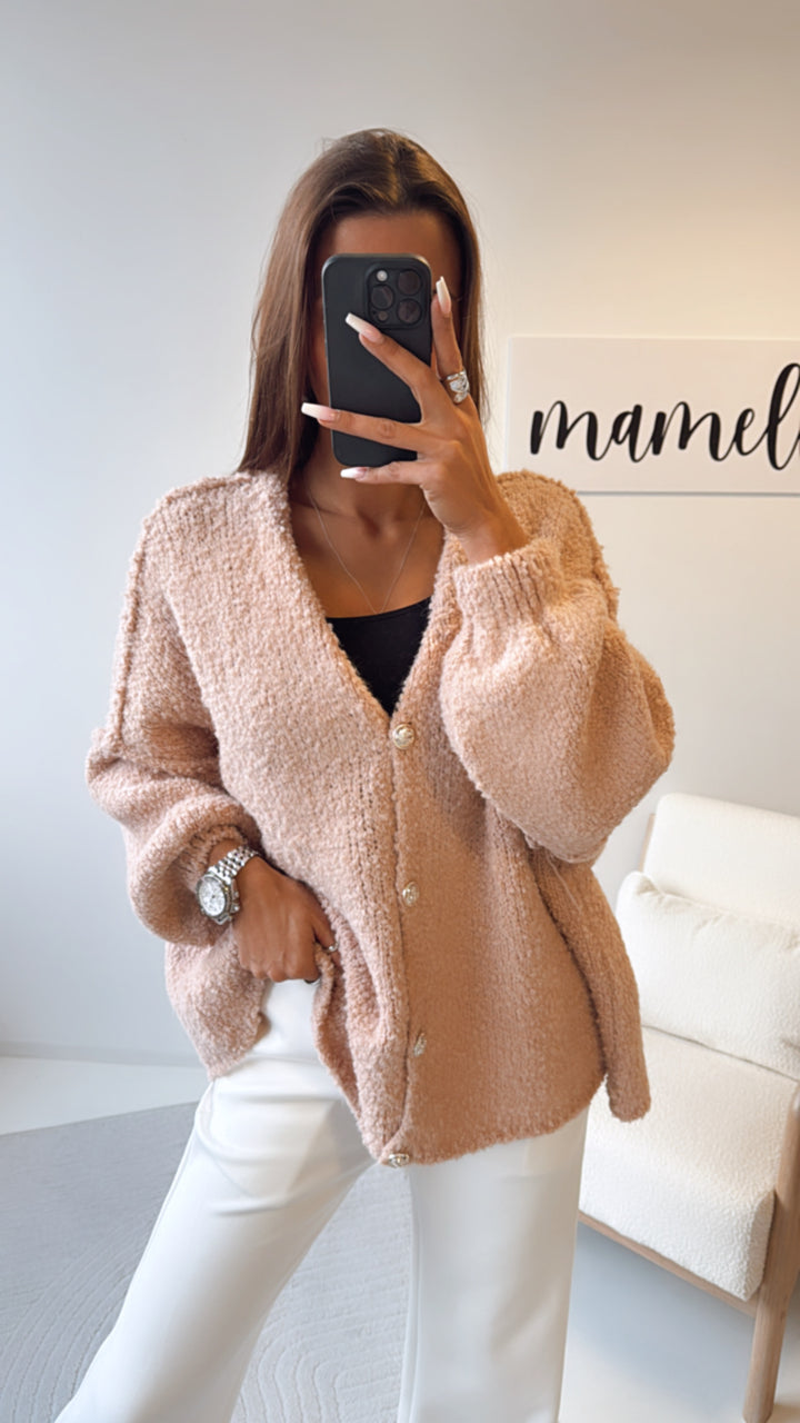 LANGER Teddy Cardigan mit goldenen Knöpfen / puder Art. 8490