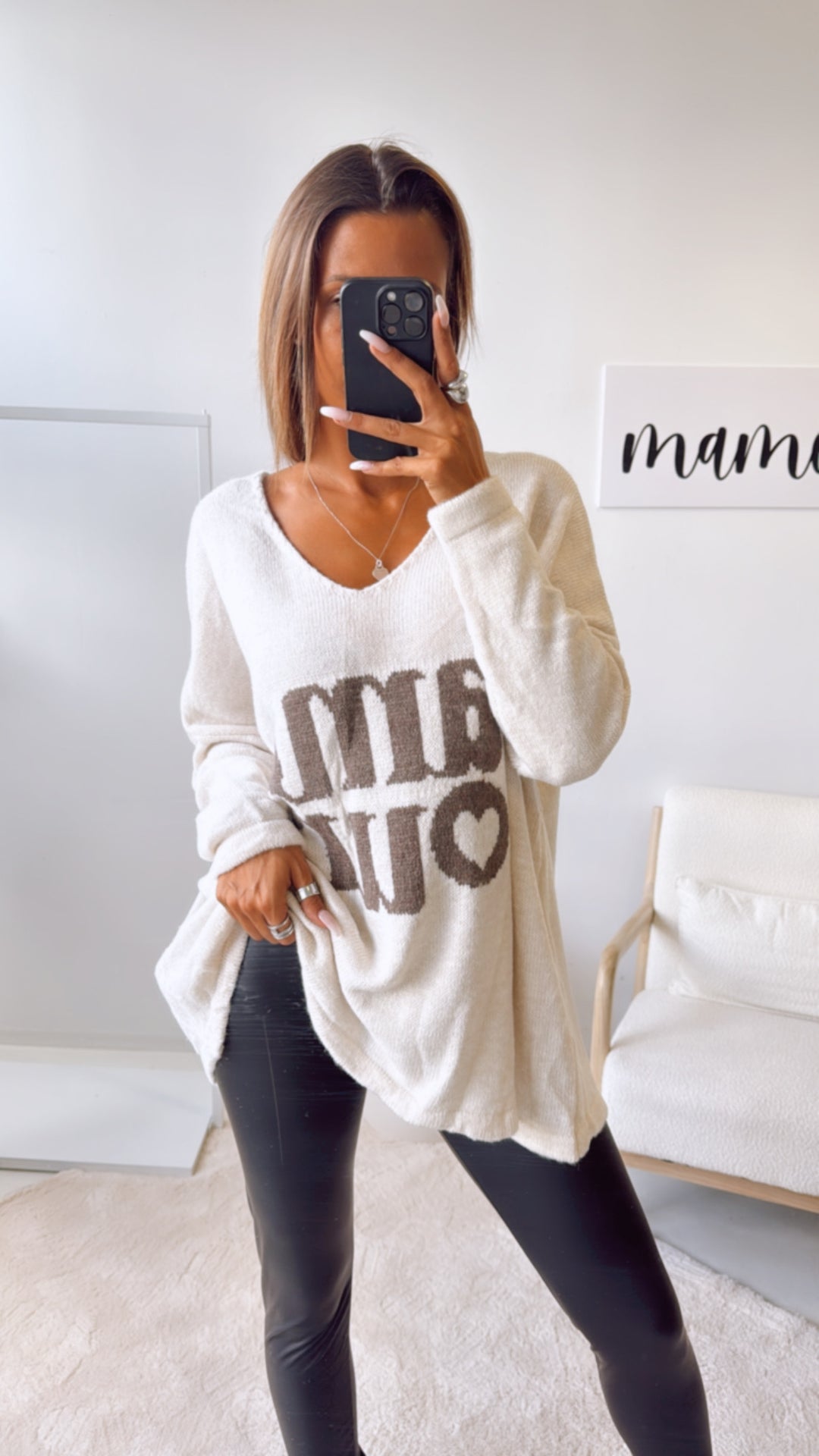 ultra oversize Strick Pullover " Amour " / creme - braun Art. 122317