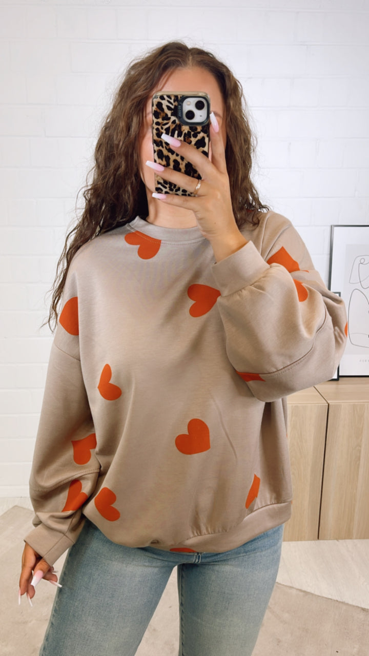 Sweater mit Herzen / beige - orange Art. 10831