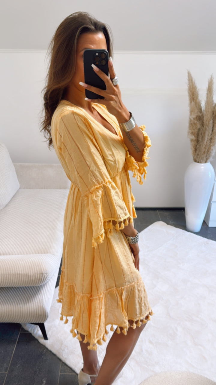 Kleid mit Glitzer Streifen / soft orange Art. 9933