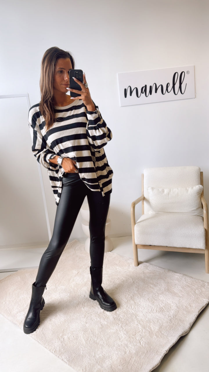 STREIFEN Sweater, Ziernähte / schwarz - beige Art.122324
