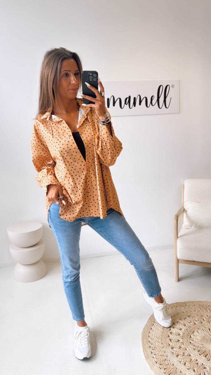 Bluse mit Punkten / light camel - schwarz Art. 10536