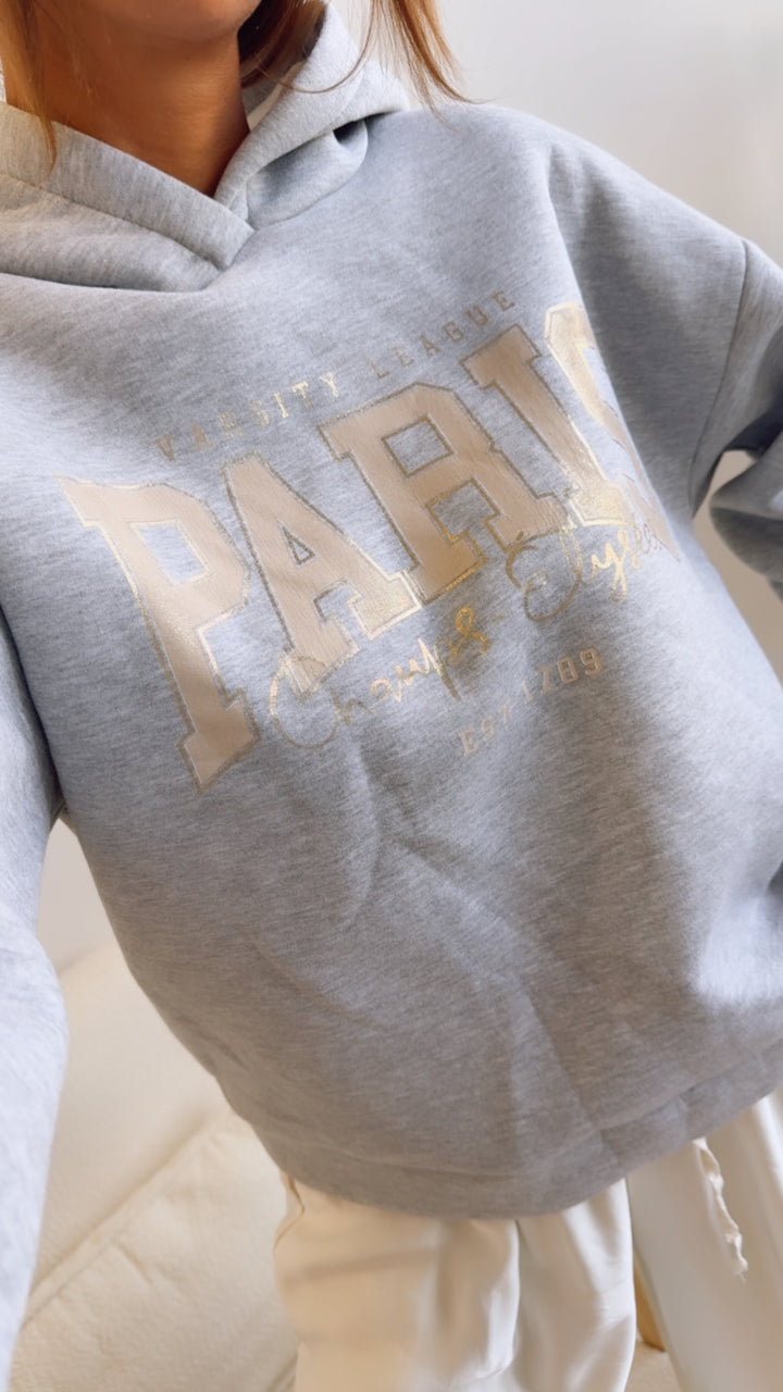 Kapuzen Hoodie " Paris " / hell grau meliert - beige Art. 12485