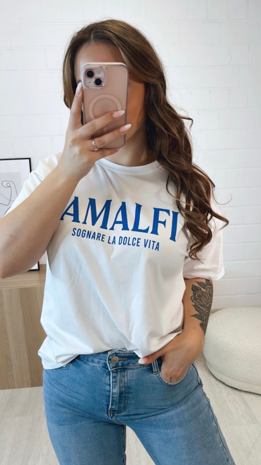 T-shirt mit Schriftzug / weiss - royal blau Art. 9402