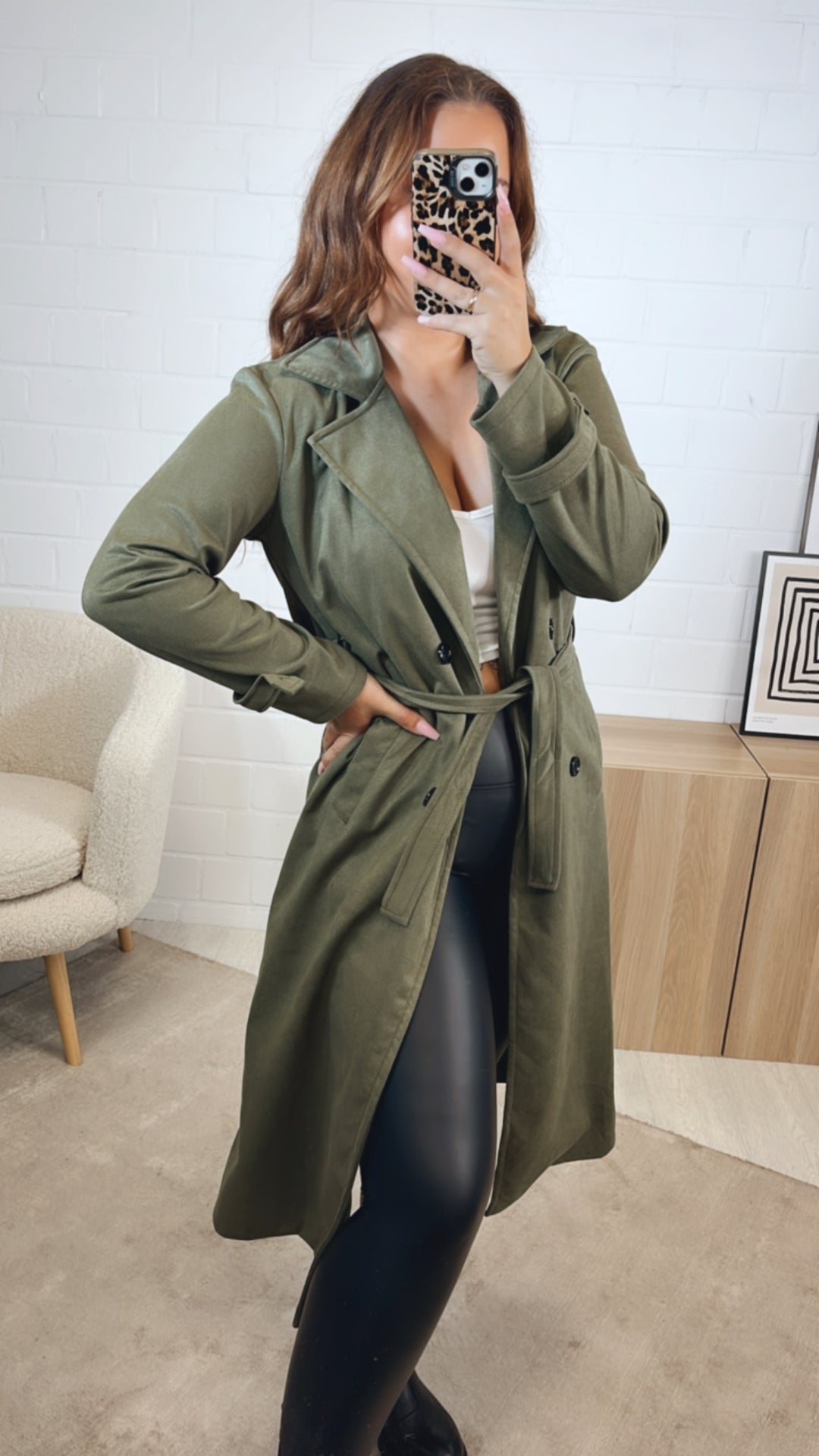 VELOURS Trenchcoat Mantel mit KNÖPFEN / khaki Art. 12606
