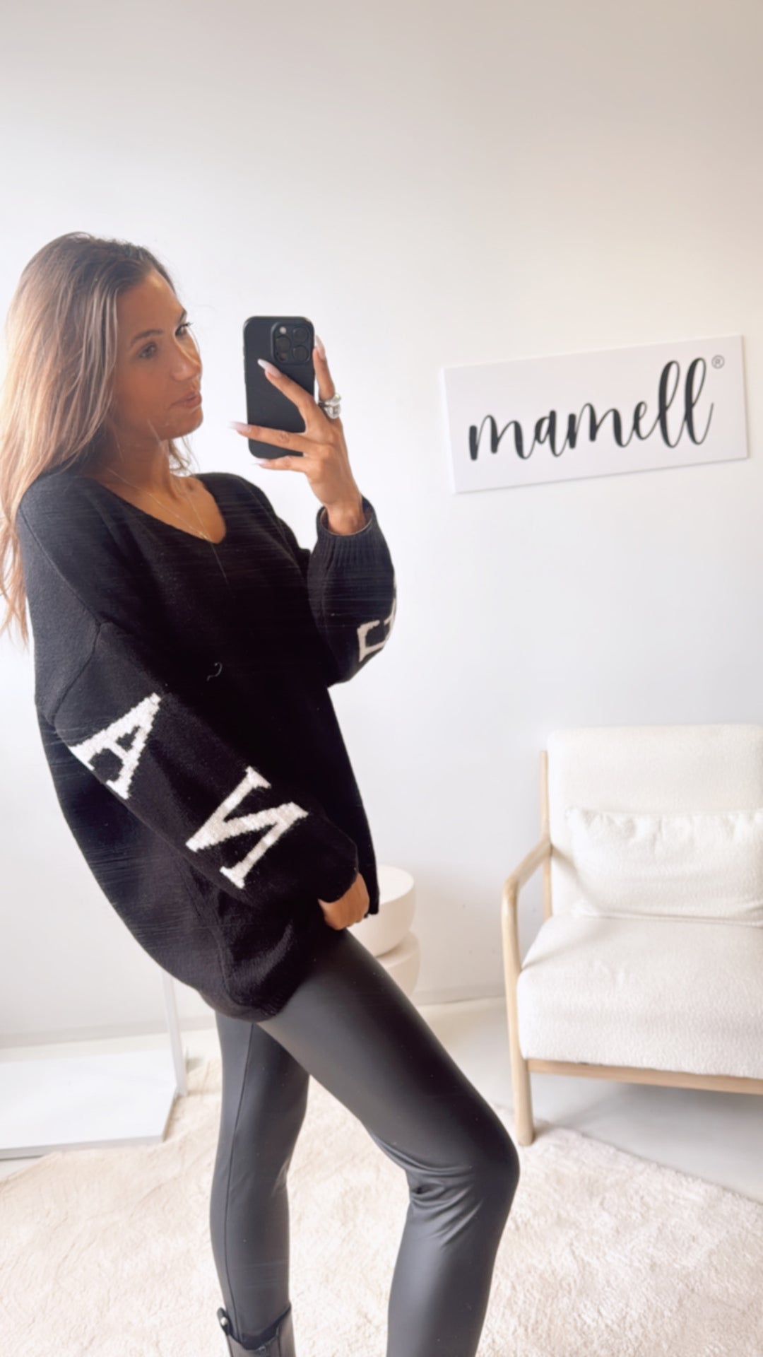 Strick Pullover "Namaste" / schwarz - beige Art. 122325