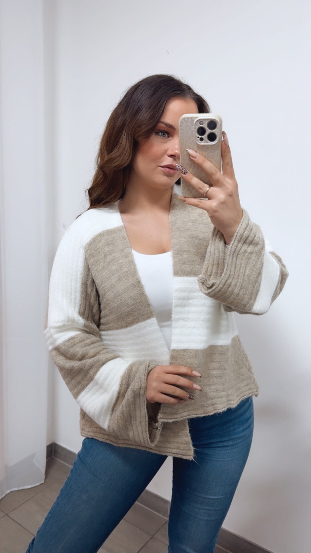STREIFEN weiter, offener Cardigan / creme weiss - beige Art. 14371