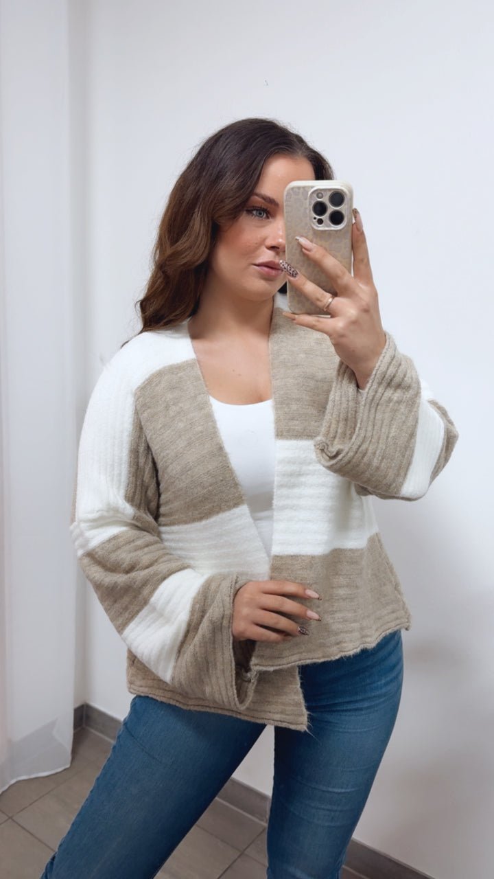 STREIFEN weiter, offener Cardigan / creme weiss - beige Art. 14371