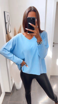 Leichter, super weicher Pullover, V-Ausschnitt / azur blau Art. 7084