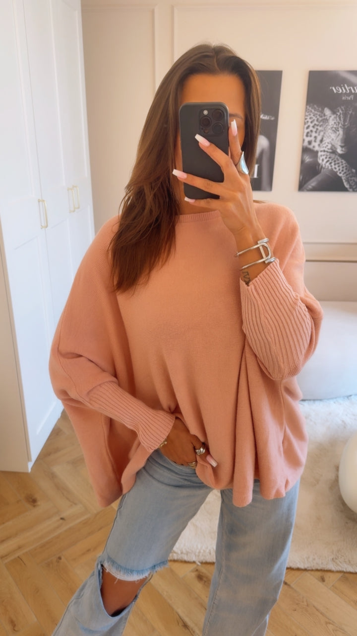 ultra weicher Pullover mit Fledermausärmeln / Puder rosa  Art. 9029