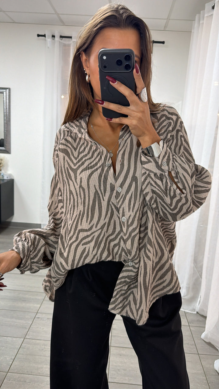 ZEBRA KURZE Oversize Musselin Bluse / beige - taupe Art. 16463