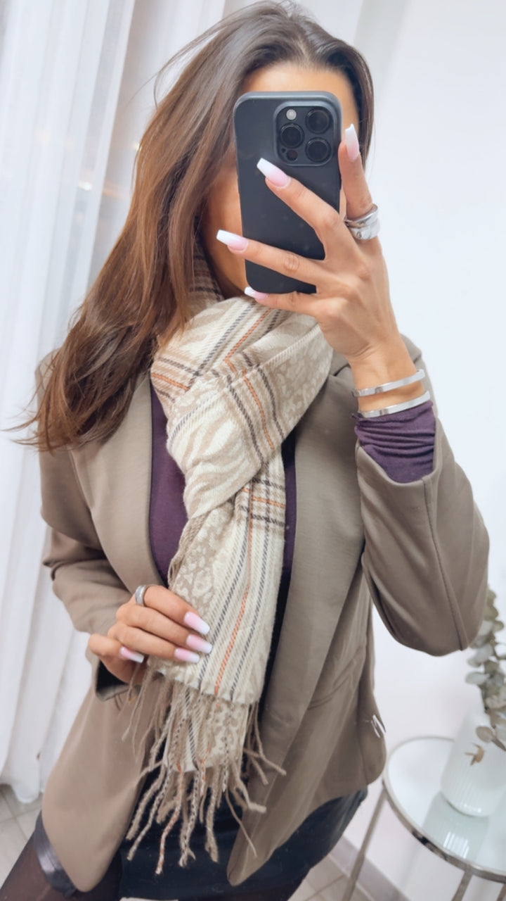 Statement Schal – Mix aus Karo & Animal / beige - orange Art.13930