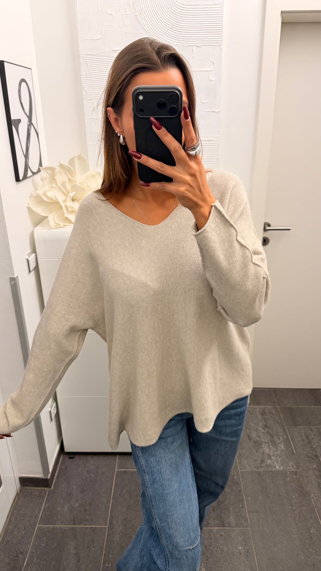 Leichter, super weicher Pullover - V-Ausschnitt / light schlamm Art. 6732