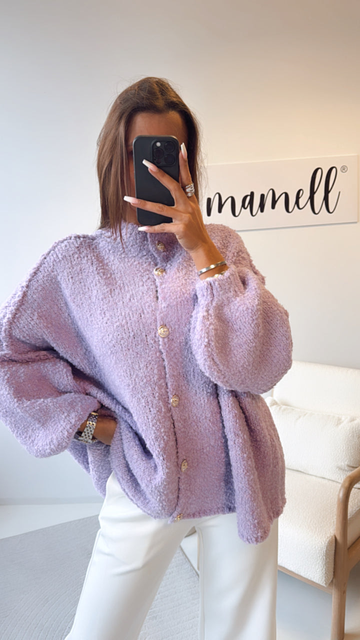 LANGER Teddy Cardigan mit goldenen Knöpfen / flieder Art. 7955