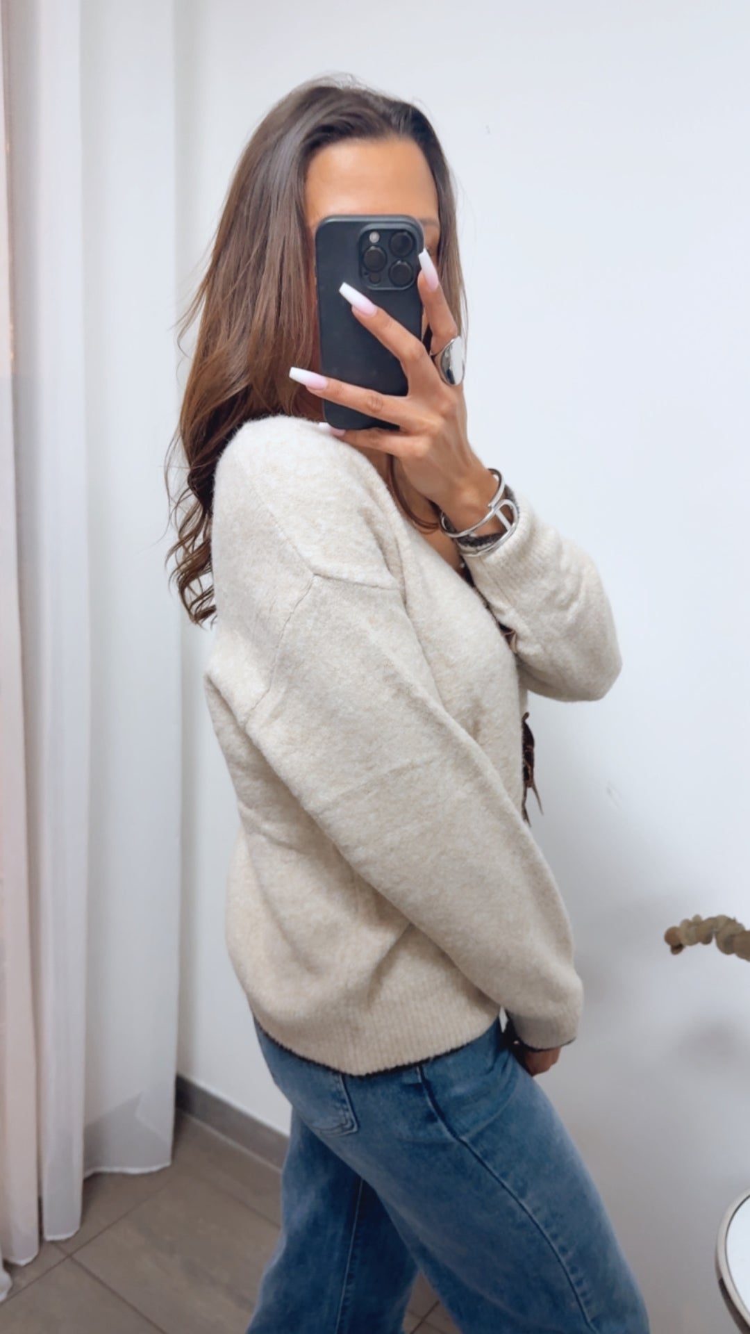 SAMT SCHLEIFEN Wende Pullover / beige - braun Art. 14178