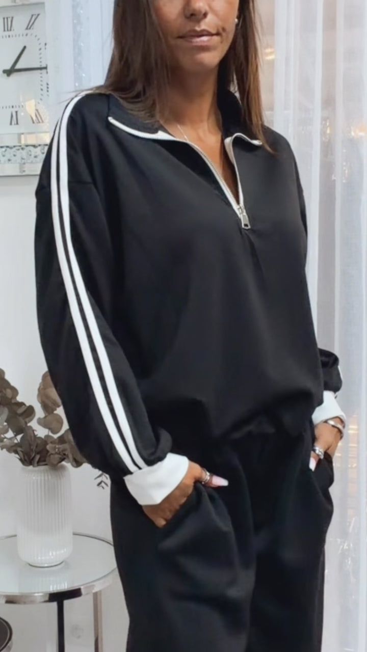 Half - Zip Sweater mit Kontraststreifen / schwarz - weiss Art. 16189