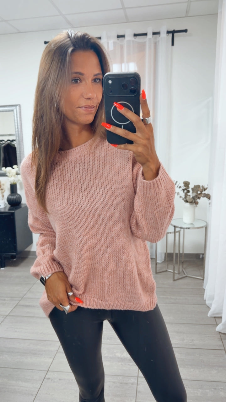 Strick Pullover mit Rundhalsausschnitt / rosa-nude  Art. 16155