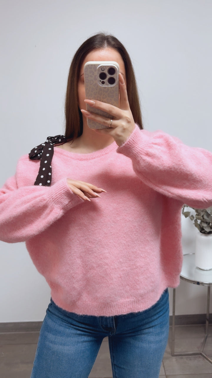 ONE SHOULDER Pullover, Punkte Schleife / soft pink Art. 13818