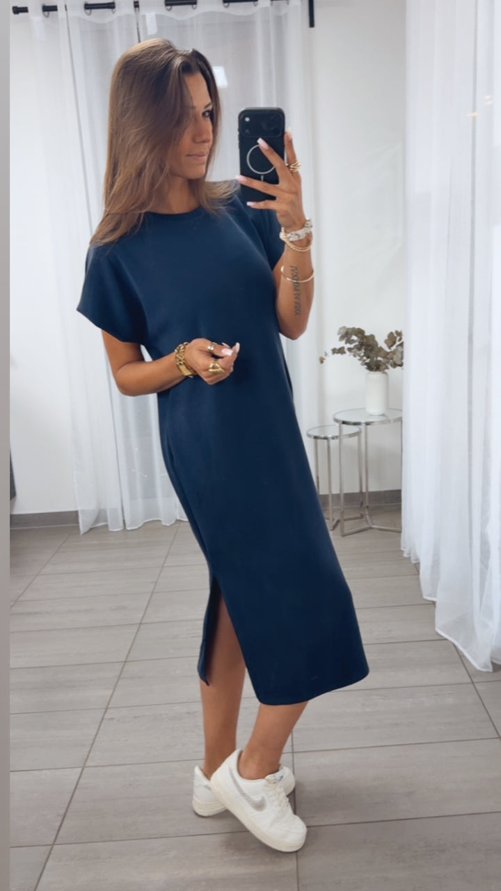 T Shirt Kleid Butterstoff mit seitlichen Taschen / dunkel blau Art.14965